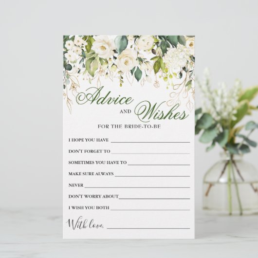 Rose Blanche Floral Vert Bien Souhaits Carte conse (Debout devant)