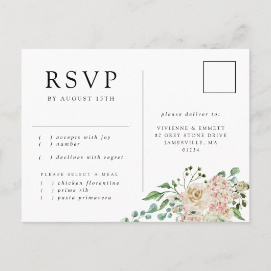 Rose blanche Hydrangea RSVP carte postale choix de (Dos)