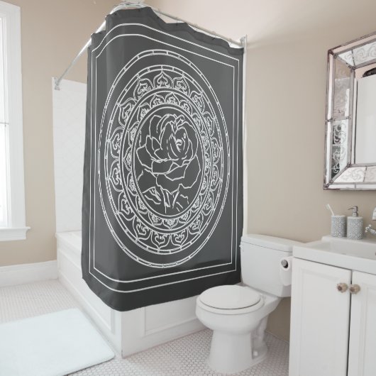 Rose blanche Mandala - Rideau de douche (En situation)