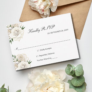 Rose blanche or floral élégant mariage formel RSVP