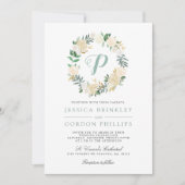 Rose blanche rayée| Invitation à un mariage monogr (Devant)