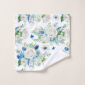 Rose blanche romantique et motif floral bleu (Gant de toilette)