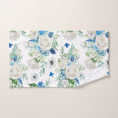 Rose blanche romantique et motif floral bleu (Serviette à main)