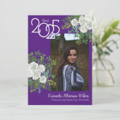Rose blanche violet photo Faire-part de graduation (Debout devant)