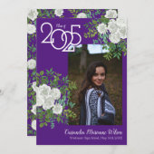 Rose blanche violet photo Faire-part de graduation (Devant / Derrière)