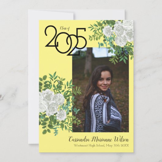 Rose blanche Yellow Photo Faire-part de graduation (Devant)