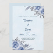 Rose bleu Aquarelle mariage invitations (Devant / Derrière)