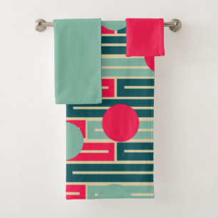 Rose, Bleu clair, Rectangles Turquoises et Bat Cer