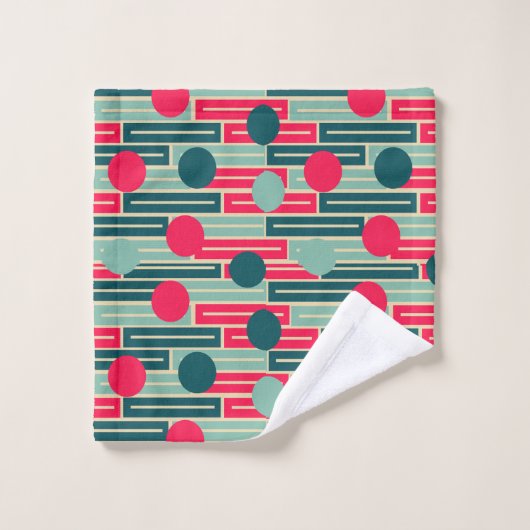 Rose, Bleu clair, Rectangles Turquoises et cercles (Gant de toilette)