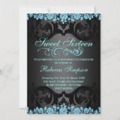 Rose bleu doux16 Damas Invitation d'anniversaire (Dos)