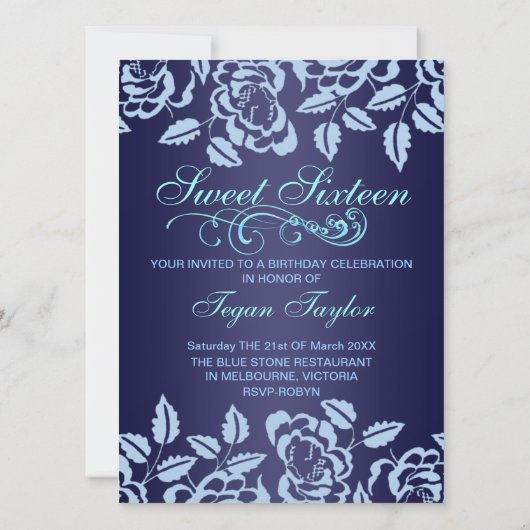 Rose bleu doux16 Invitation d'anniversaire (Dos)