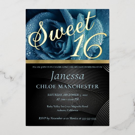 Rose bleu doux 16 Invitation Foil Invitation (Recto)