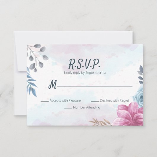 Rose bleu Dusty et fleurs roses RSVP (Devant)