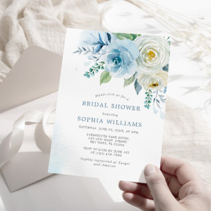 Rose bleu Dusty Floral Bridal Shower Invitation
