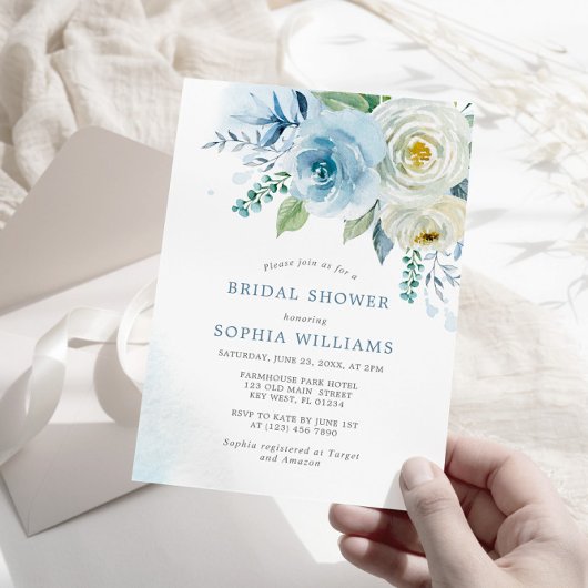 Rose bleu Dusty Floral Bridal Shower Invitation