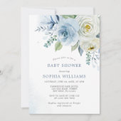 Rose bleu Dusty Invitation Baby shower Floral (Devant)