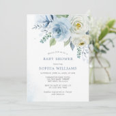 Rose bleu Dusty Invitation Baby shower Floral (Debout devant)