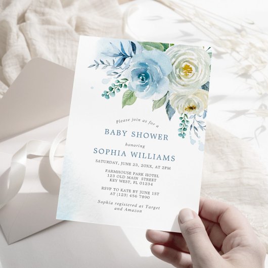Rose bleu Dusty Invitation Baby shower Floral