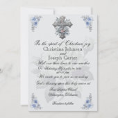 Rose bleu et Faire-part de mariage croisée chrétie (Devant)