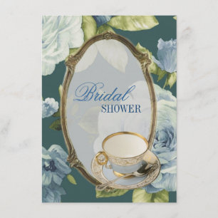 rose bleu Fête des mariées Tea Party Invitation