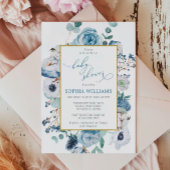 Rose bleu Fleurs Baby shower Invitation