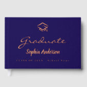 Rose bleu nom or script casquette Graduation (Recto)