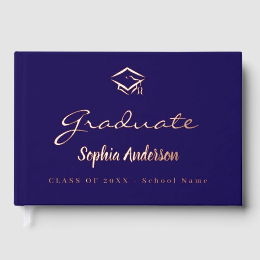 Rose bleu nom or script casquette Graduation (Recto)