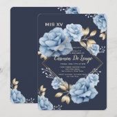Rose bleu Quinceañera Invitation (Devant / Derrière)