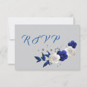 rose bleu royal fleurs blanches gris carte rsvp (Dos)