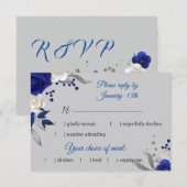 rose bleu royal fleurs blanches gris carte rsvp (Devant / Derrière)