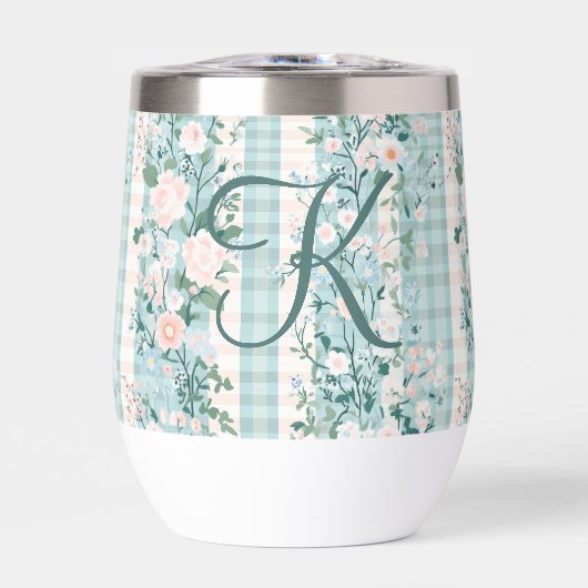 Rose Bleu Sarcelle Monogramme Initial Gingham Cade (Avant)