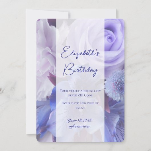 Rose bleu violet carte d'invitation d'anniversaire (Devant)