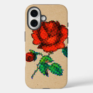 Rose Bloom Halftone on Brown Paper Fine Art iPhone 16 Hoesje