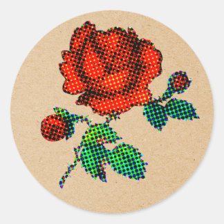 Rose Bloom Halftone on Brown Paper Fine Art Ronde Sticker