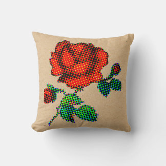 Rose Bloom Halftone op bruin papier Fine Art Kussen