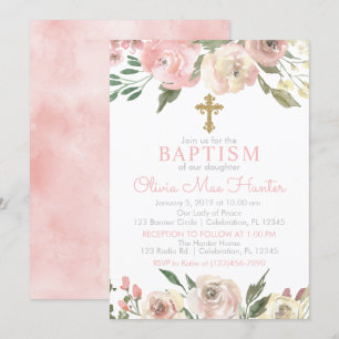 Rose Blooms Girl Baptism Invitation