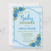 Rose Blue Boy Baby shower Invitation (Devant)