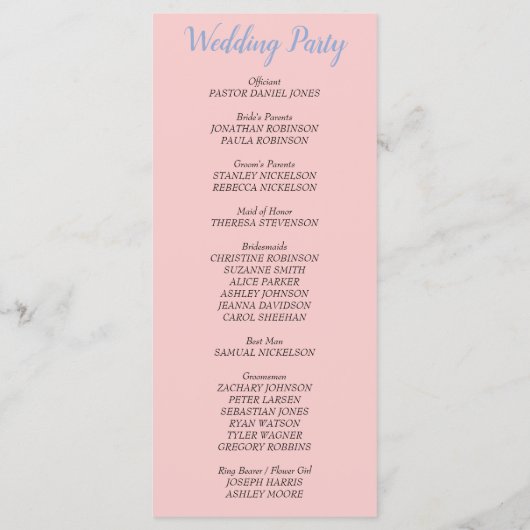 Rose Blue Cream Pois programme de mariage (Dos)