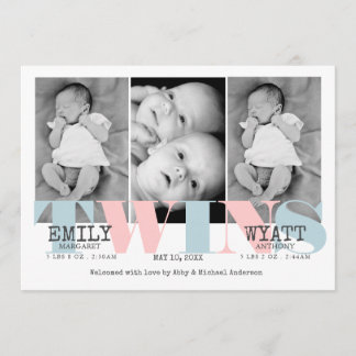 Rose | Blue Twins Baby Faire-part de naissance
