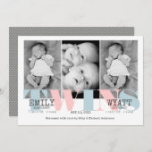 Rose | Blue Twins Baby Faire-part de naissance (Devant / Derrière)