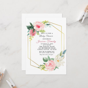 Rose Blush Floral Baby shower Invitation fille