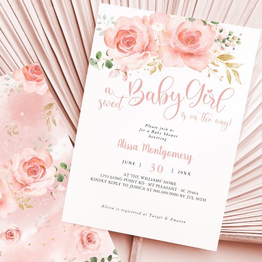 Rose Blush Floral Baby shower Invitation fille
