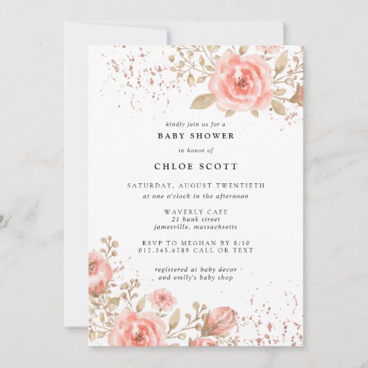 Rose Blush Floral Baby shower Invitation fille (Devant)