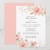 Rose Blush Floral Baby shower Invitation fille (Devant / Derrière)
