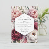 Rose Blush Floral Bloom Wedding Kaart (Staand voorkant)