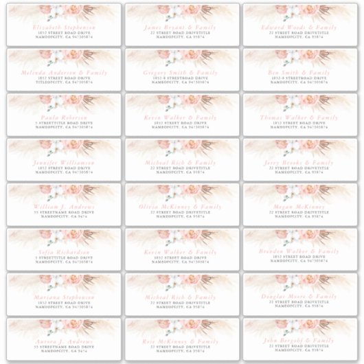 Rose Blush Floral Individuel Étiquettes de adresse (Devant)