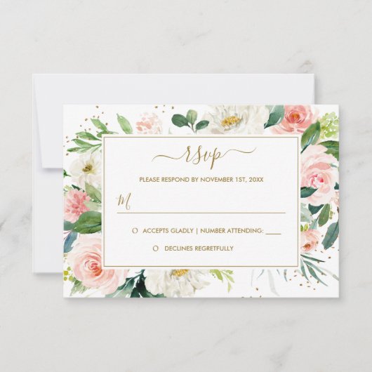 Rose Blush Gold Floral Mariage or RSVP (Devant)