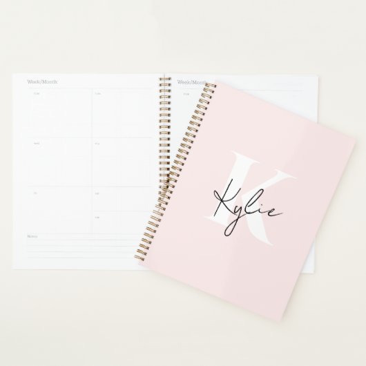 Rose Blush moderne Nom du monogramme personnalisé (Devant avec enveloppe)