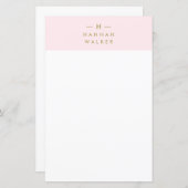 Rose Blush Monogramme | Papeterie de luxe en or (Devant / Derrière)