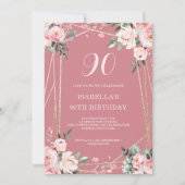 Rose | Blush Pink Floral 90th Birthday Invitation (Devant)